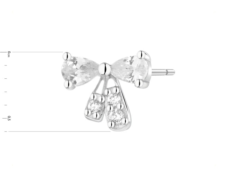 Stříbrná kusová náušnice se zirkony - mašle