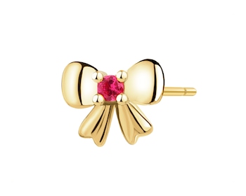 Pojedynczy srebrny kolczyk z cyrkonią - kokardka