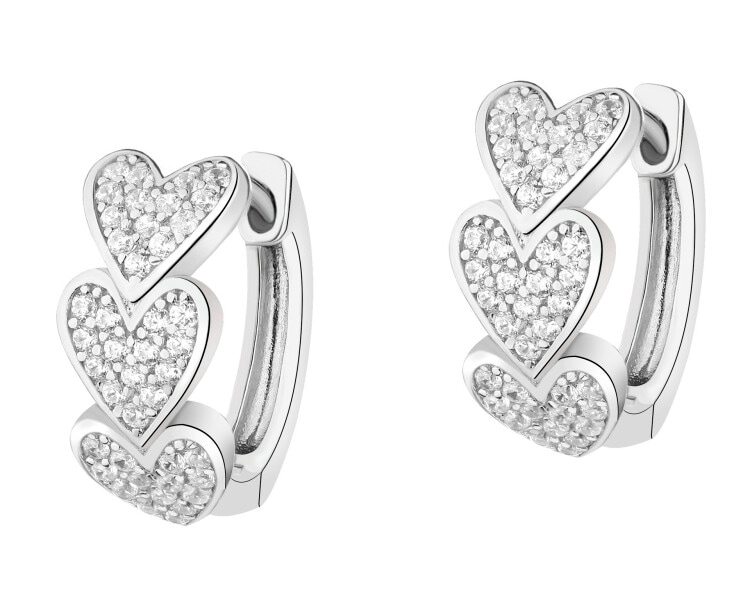 Stříbrné náušnice se zirkony - srdce