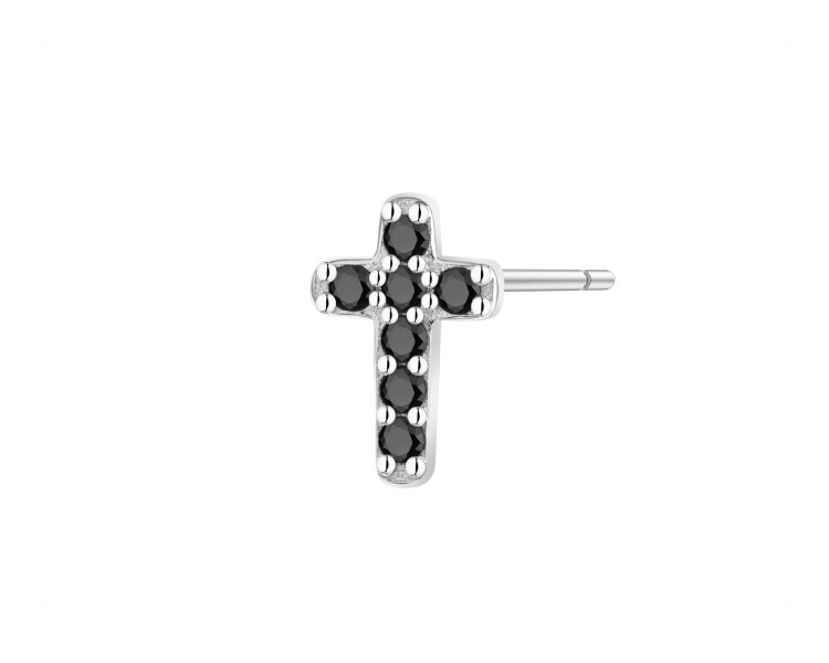 Pojedynczy srebrny kolczyk z cyrkoniami - krzyż