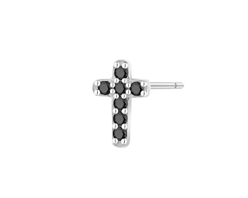Pojedynczy srebrny kolczyk z cyrkoniami - krzyż