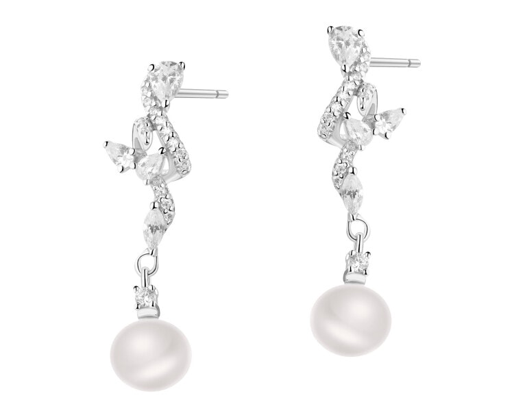 Stříbrné náušnice s perlami a zirkony