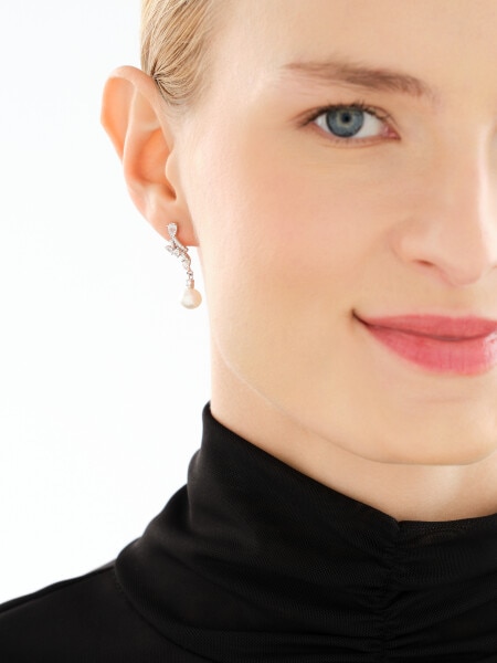 Kolczyki srebrne z perłami i cyrkoniami