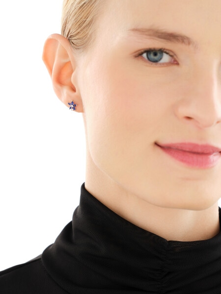 Kolczyki srebrne z cyrkoniami - kwiaty