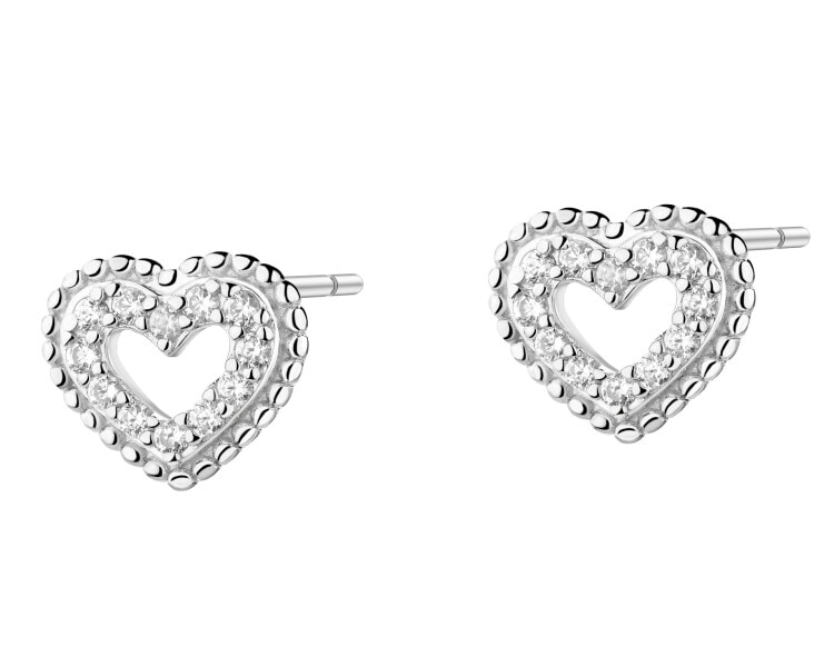 Stříbrné náušnice se zirkony - srdce