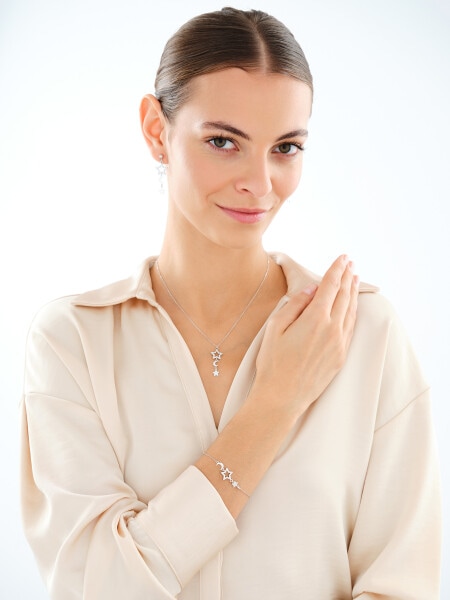 Kolczyki srebrne z cyrkoniami - gwiazdy, Księżyc