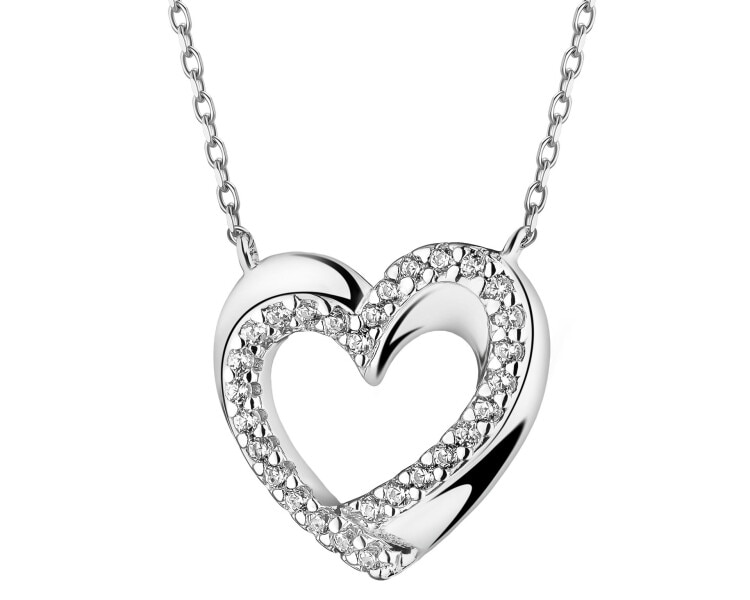 Stříbrný náhrdelník se zirkony - srdce