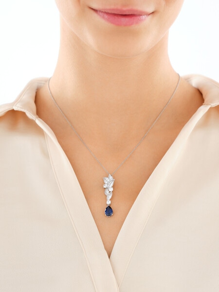 Zawieszka srebrna z cyrkoniami - liście