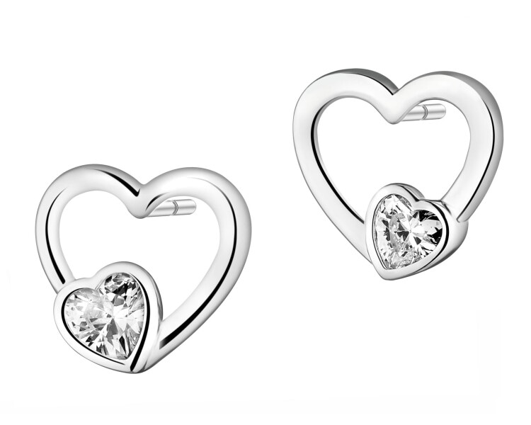 Kolczyki srebrne z cyrkoniami - serca