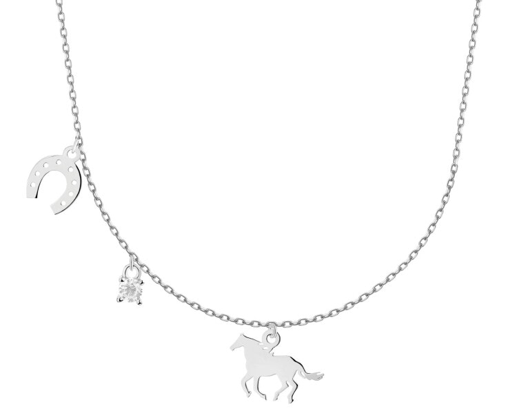 Naszyjnik srebrny z cyrkonią - koń, podkowa