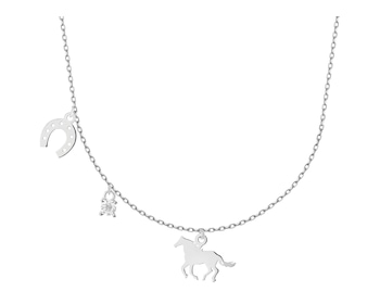 Naszyjnik srebrny z cyrkonią - koń, podkowa