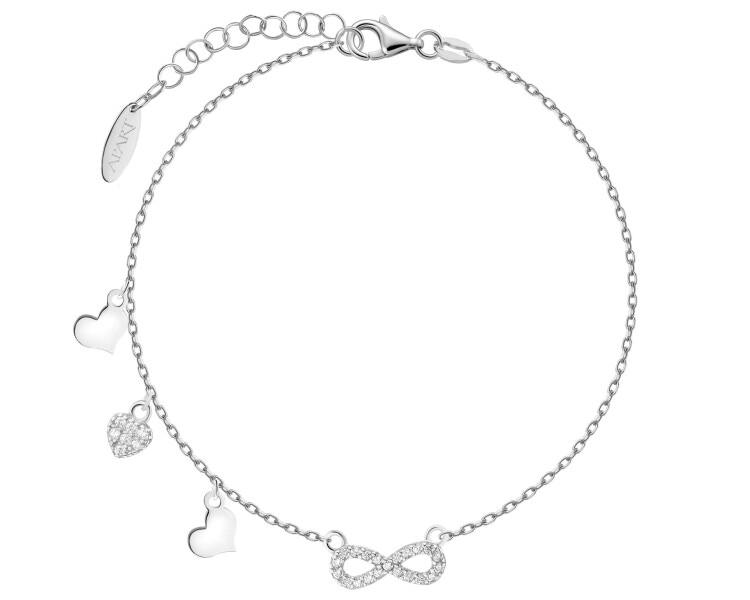 Stříbrný náramek se zirkony - srdce, nekonečno