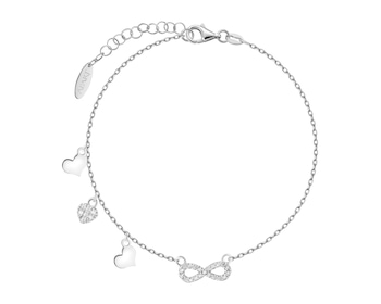 Bransoletka srebrna z cyrkoniami - serca, nieskończoność