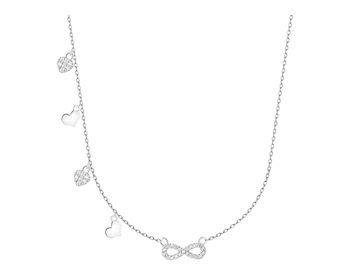 Naszyjnik srebrny z cyrkoniami - serca, nieskończoność