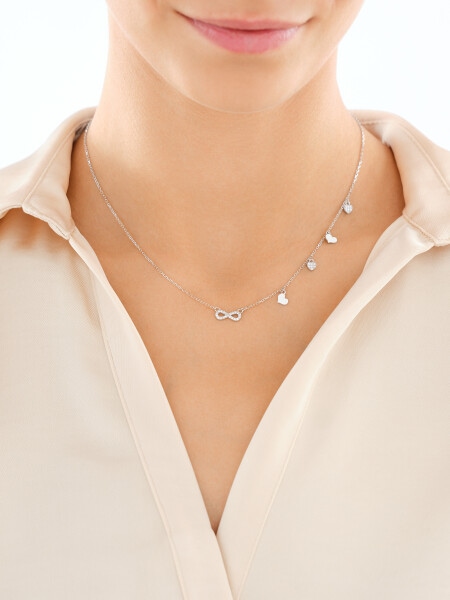 Naszyjnik srebrny z cyrkoniami - serca, nieskończoność