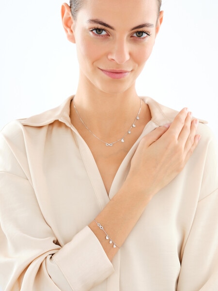 Naszyjnik srebrny z cyrkoniami - serca, nieskończoność