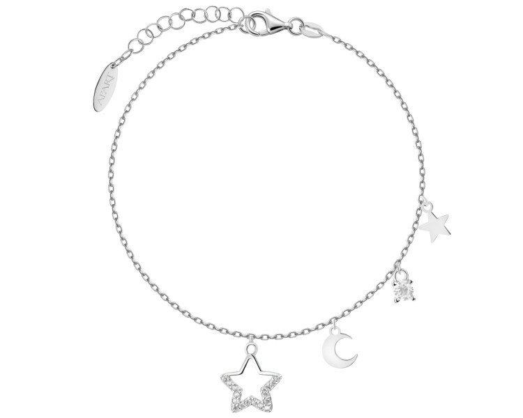 Stříbrný náramek se zirkony - hvězdy, Měsíc