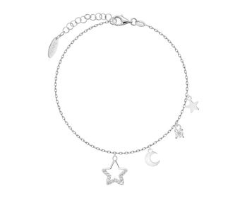 Bransoletka srebrna z cyrkoniami - gwiazdy, Księżyc