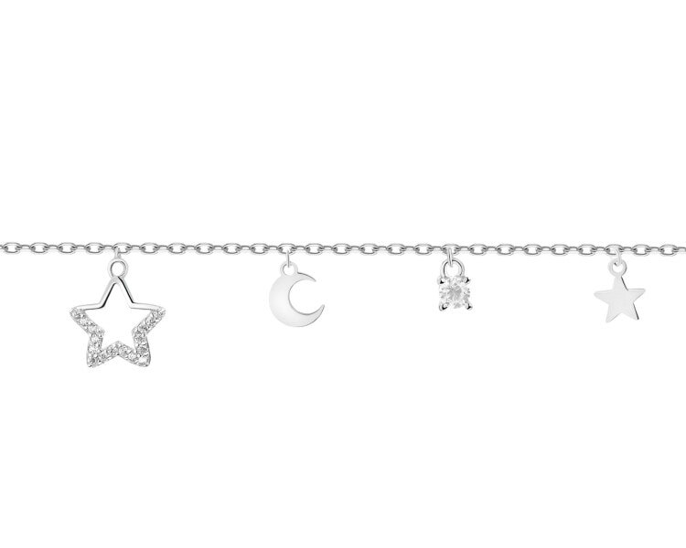 Stříbrný náramek se zirkony - hvězdy, Měsíc
