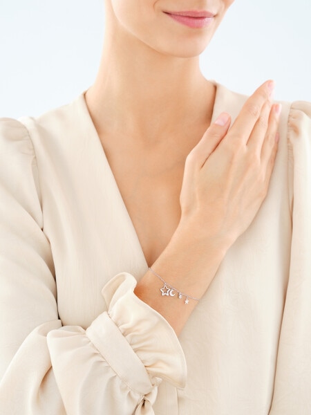 Bransoletka srebrna z cyrkoniami - gwiazdy, Księżyc