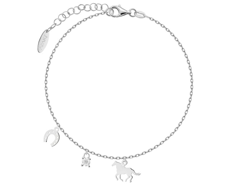 Bransoletka srebrna z cyrkonią - koń, podkowa