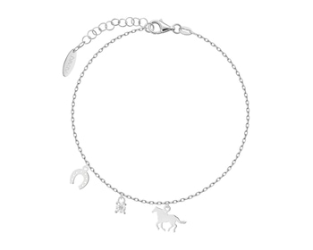 Bransoletka srebrna z cyrkonią - koń, podkowa