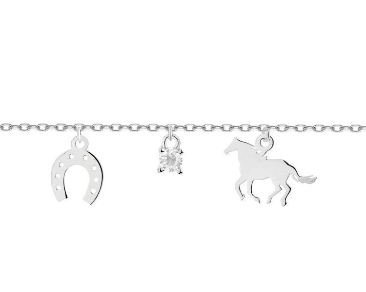 Bransoletka srebrna z cyrkonią - koń, podkowa