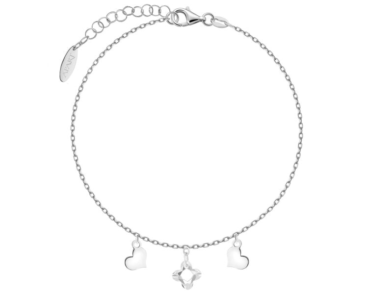 Stříbrný náramek se zirkony - srdce