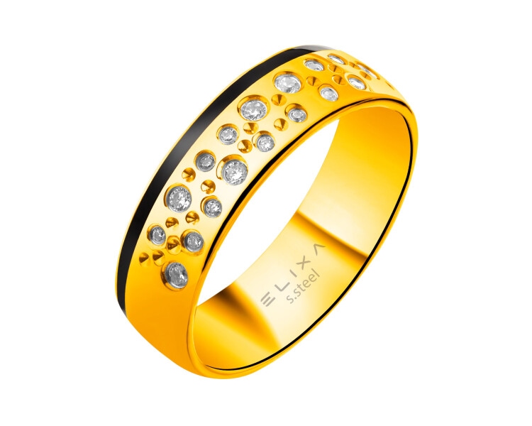 Pierścionek ze stali szlachetnej z cyrkoniami i emalią