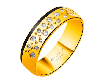 Pierścionek ze stali szlachetnej z cyrkoniami i emalią