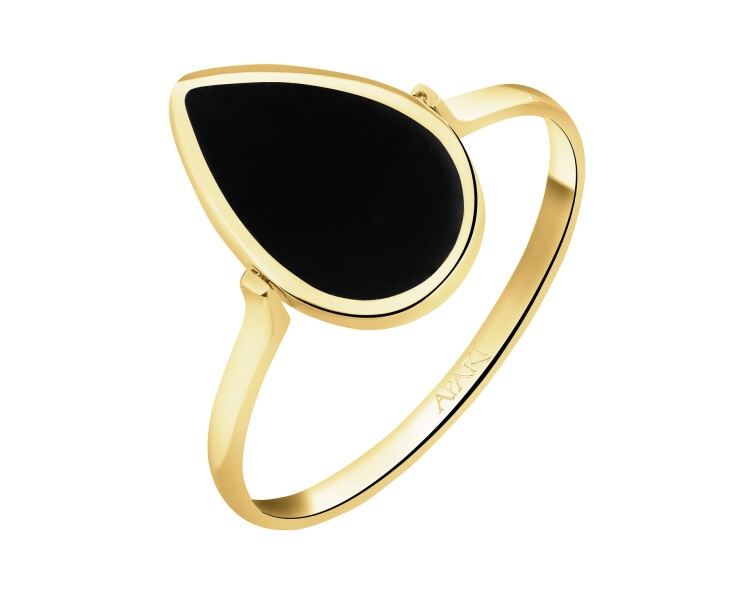 Złoty pierścionek z onyksem syntetycznym - łezka