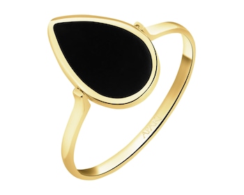 Złoty pierścionek z onyksem syntetycznym - łezka