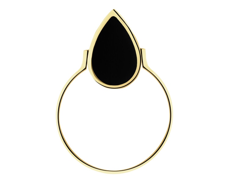 Złoty pierścionek z onyksem syntetycznym - łezka