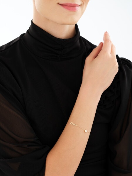 Złota bransoletka z masą perłową - love, koniczyna