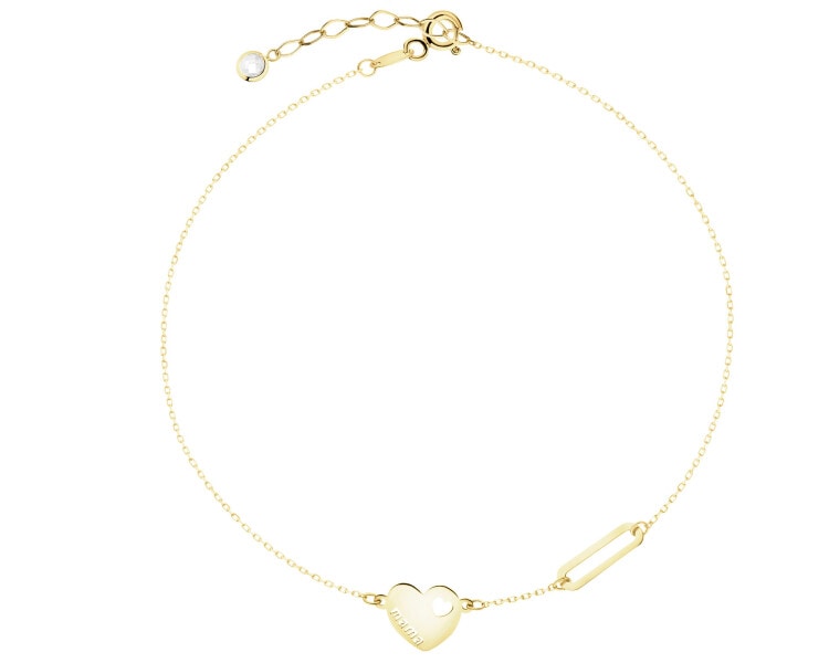 Złota bransoletka z cyrkonią - serce, mama