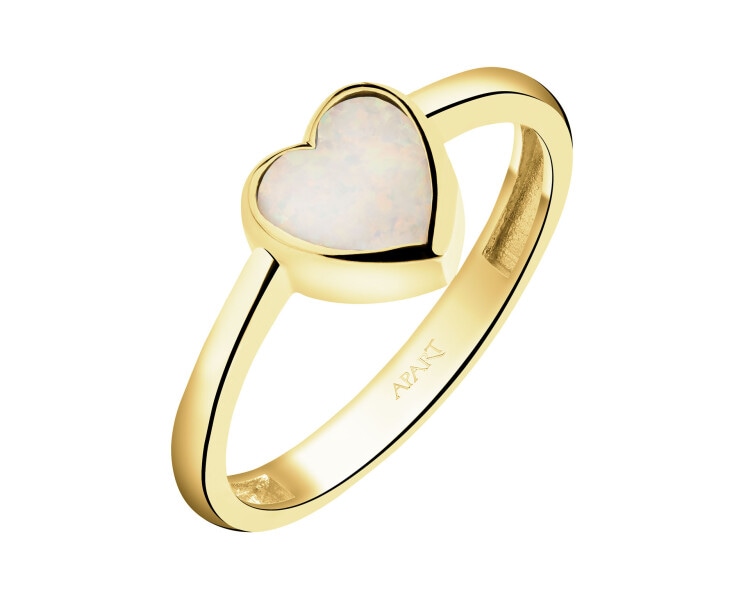 Zlatý prsten s opalitem - srdce