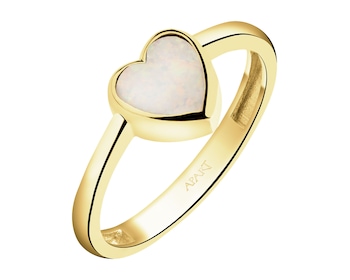 Złoty pierścionek z opalitem - serce