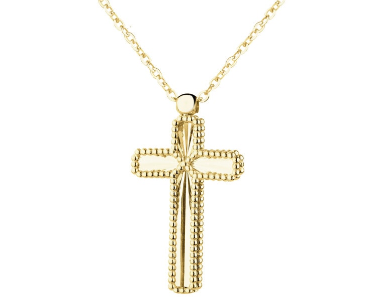 Złoty naszyjnik z onyksem syntetycznym - krzyż