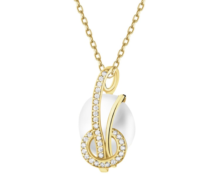 Złota zawieszka z perłą i cyrkoniami