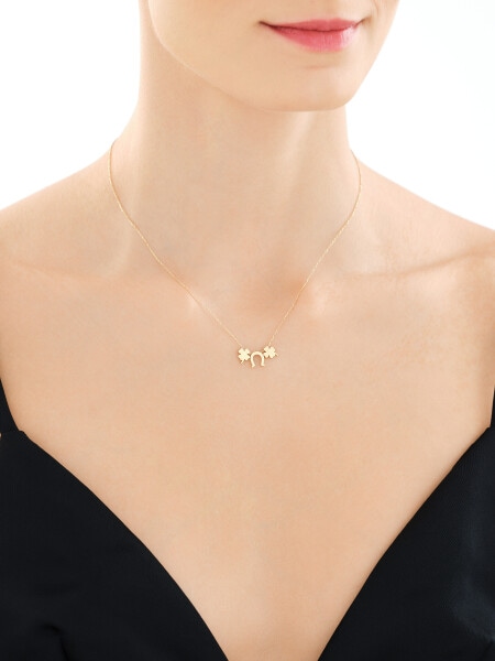 Złoty naszyjnik z cyrkonią - podkowa, koniczyny