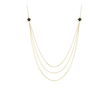 Złoty naszyjnik z onyksami syntetycznymi  - koniczyny