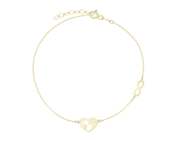 Złota bransoletka - serce, mapa świata, nieskończoność