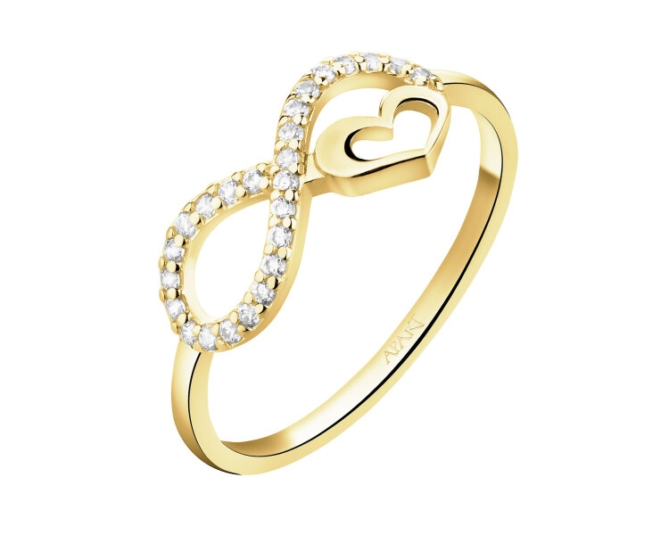 Zlatý prsten se zirkony - nekonečno, srdce