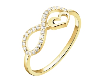 Złoty pierścionek z cyrkoniami - nieskończoność, serce