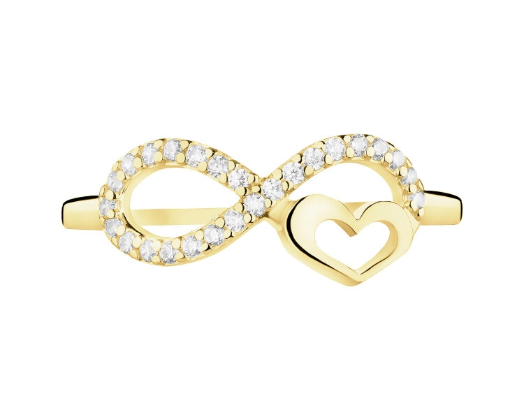 Zlatý prsten se zirkony - nekonečno, srdce