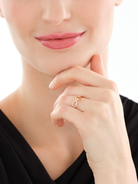 Złoty pierścionek z cyrkoniami - nieskończoność, serce