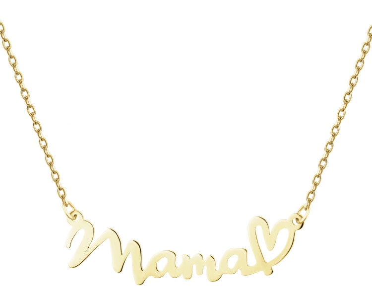 Złoty naszyjnik z cyrkonią - mama, serce