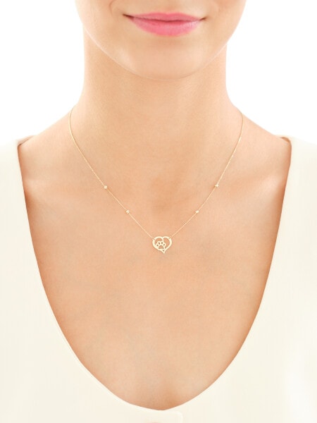 Złoty naszyjnik z cyrkonią - serce, łapka