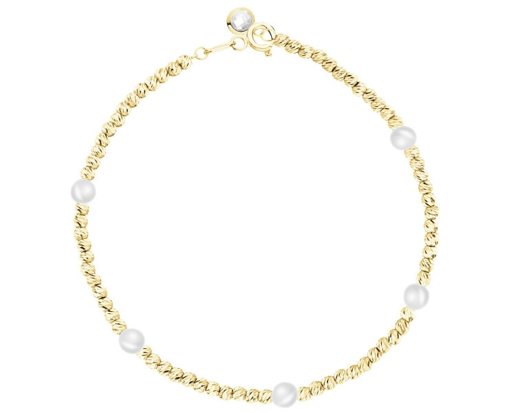 Złota bransoletka z perłami i cyrkonią - kulki