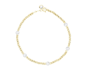 Złota bransoletka z perłami i cyrkonią - kulki